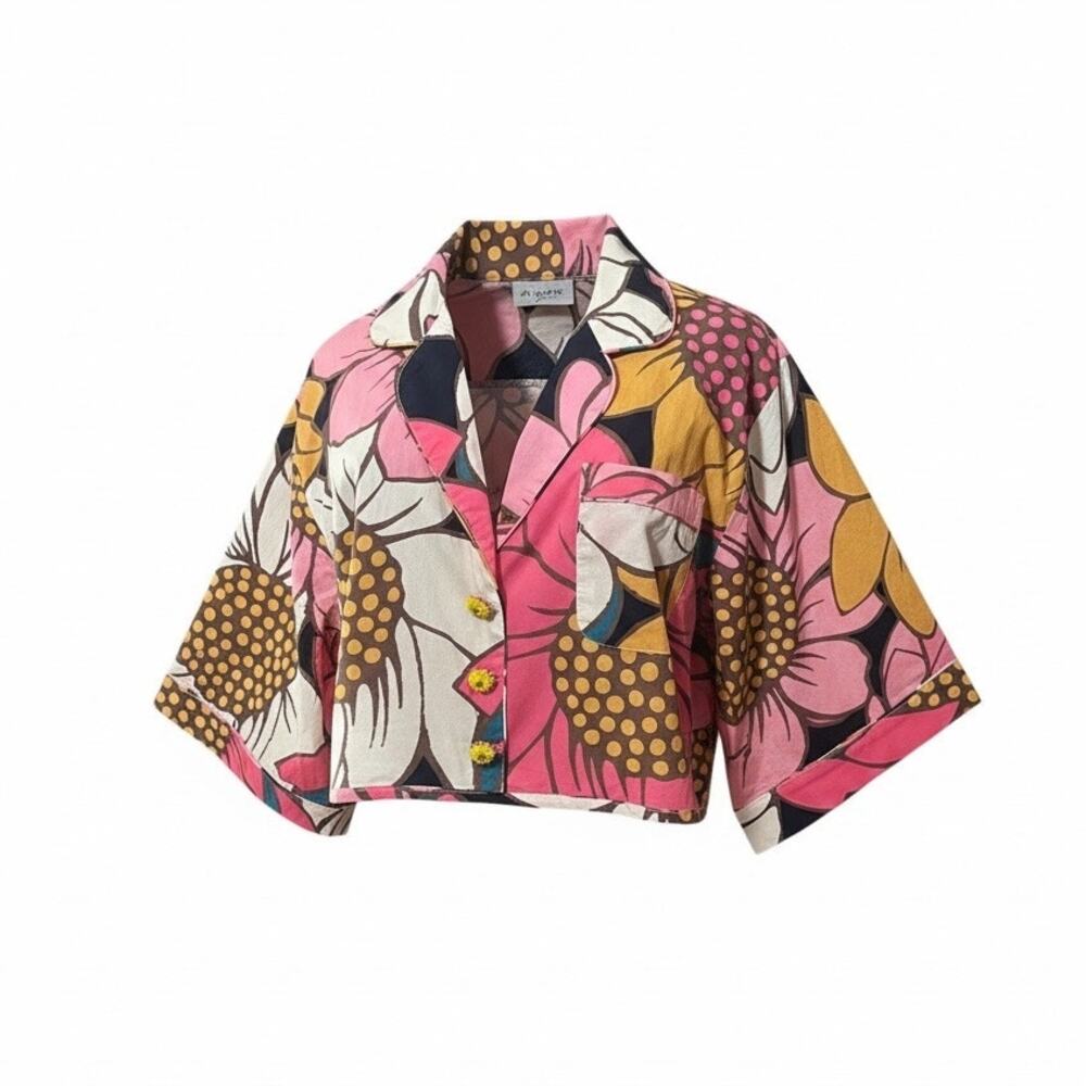 Farm Rio Colorful Sunflower Shirt Pullover Crop Shirt/Jacket Sz Sm NWT